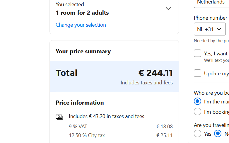 City tax in a hotel in Amsterdam