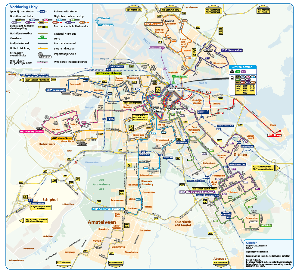 Amsterdam night buses map in 2026