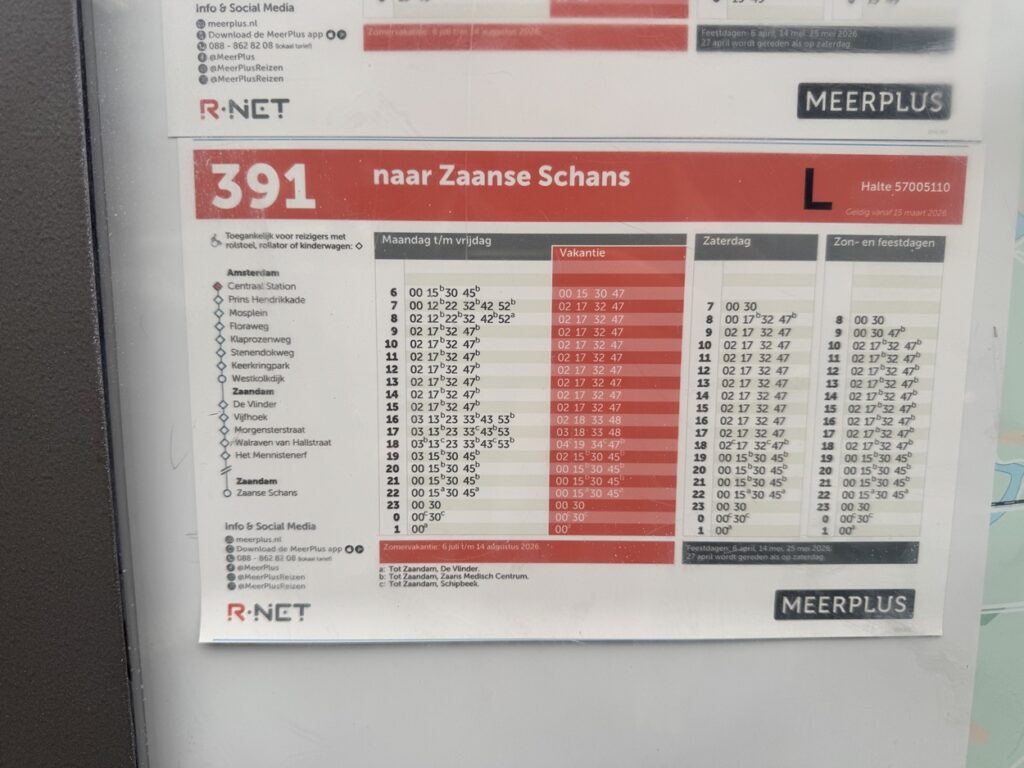 Bus 391 from Amsterdam to Zaanse Schans: tickets, prices 2026